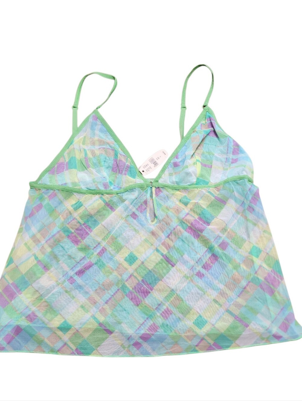 Victorias Secret Y2K Sheer Pastel Plaid Babydoll Camisole Top L NWT